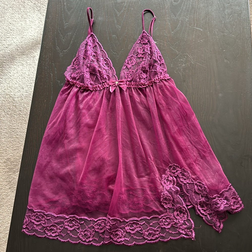 Frederick’s of Hollywood Vintage Purple Lace Babydoll Lingerie Slip Dress